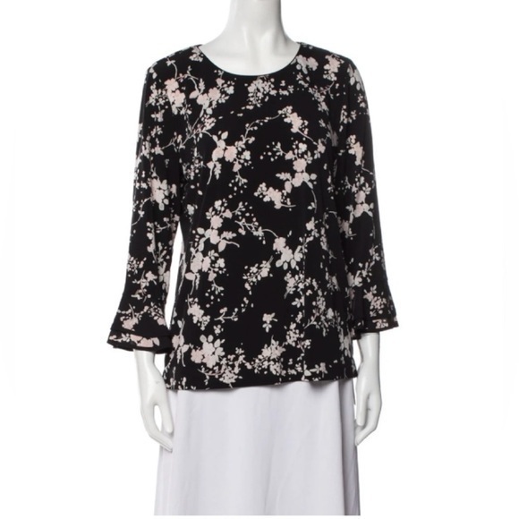 Karl Lagerfeld Paris Floral Print Scoop Neck Blouse Keyhole Stunning Shirt Large